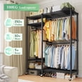 thumbnail image 2 of Exenoray 745lbs Double Rod Rolling Closet, Heavy Duty Metal Clothing Rack with 6 Wheels, 4-Tier Adjustable Shelving & 3 Hanging Rods, Black Organizer, 2 of 7
