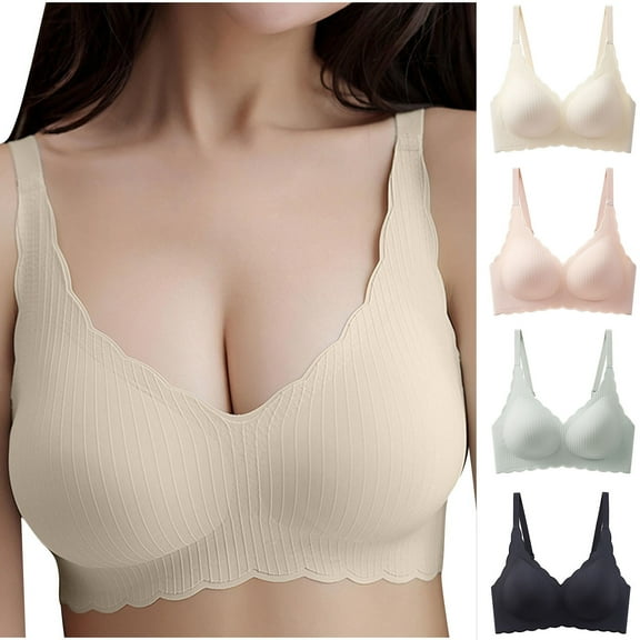 SMihono Sales Deep V Petal Bras for Women No Underwire Soft Wireless Bras Comfort Seamless Bralettes with Extender Beige 4