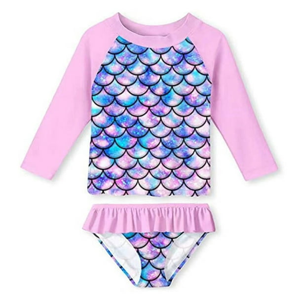 GYRATEDREAM Baby Toddler Girls Mermaid Fish Rash Guard 2Piece Swimsuit Set Long Sleeve Bikini