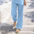 thumbnail image 6 of VBVC Women's 2 Piece Cotton-Linen Outfit Set,3/4 Sleeve Tunic Top and Wide Leg Pants for Women,Ladies V-Neck Breathable Loungewear with Pockets,Light Blue,S-3XL, 6 of 8