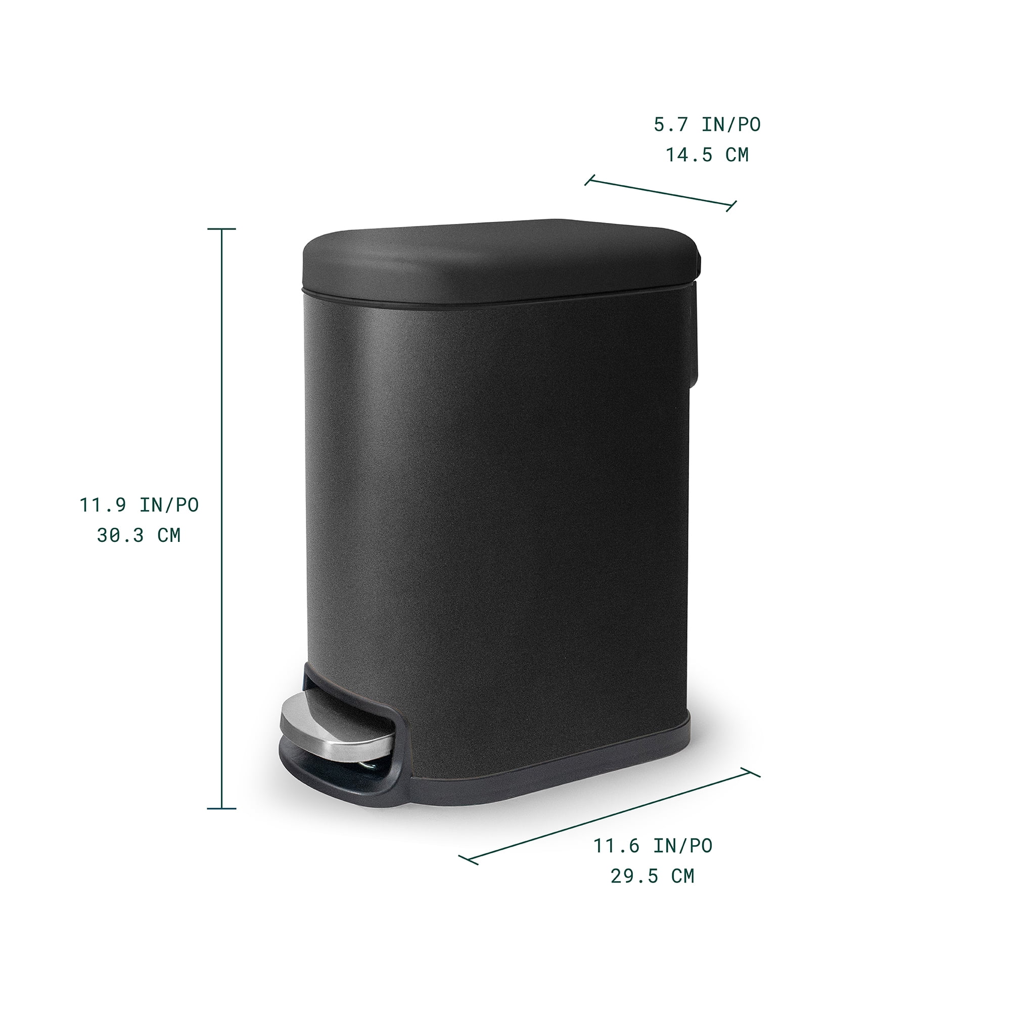 Acento Linea Slim Rectangular Step Trash Can, 1.3 Gallon Bathroom Waste Bin with Soft-Close Lid and Removable Inner Bucket, Matte Black