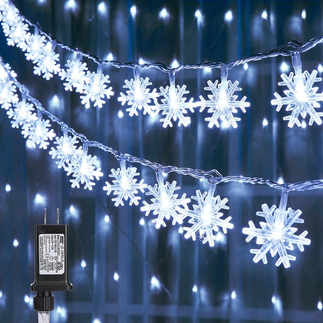 Luces navideñas, 100 luces LED de cadena de copos de nieve, luces de cadena de 33 pies, luces de cadena enchufables, 8 modos, impermeables, conectables para decoraciones navideñas de interior y exter JAMW Sencillez