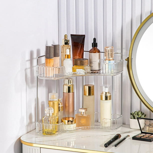 Organizador de Esquina para Mostrador de Baño, 2 Niveles, Organizador de Maquillaje, Bandeja de Perfume, Cosméticos Estante de Maquillaje para Tocador, Estante de Especias para Cocina