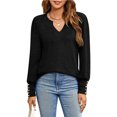 thumbnail image 5 of YeJammarp Womens Long Sleeve Tops Soft Fleece V Neck Sweatshirts Pullover Button Decor Elegant Trendy Casual Sweater (XL, Black), 5 of 7