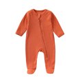 thumbnail image 4 of WRKEKC Infant Solid Color Romper Crew Neck Snap Buttons Footed Long Sleeve Thickened Warm Snug Fitting Fall Winter OutFitting for Boys and Girls 3-18 Months, 4 of 7