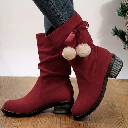 

Akiihool Winter Boots for Women Womens High Platform Mid Calf Wedges High Heel Round-Toe Western Boots Ladies Vintage Wide-calf Boot (RD2 7)