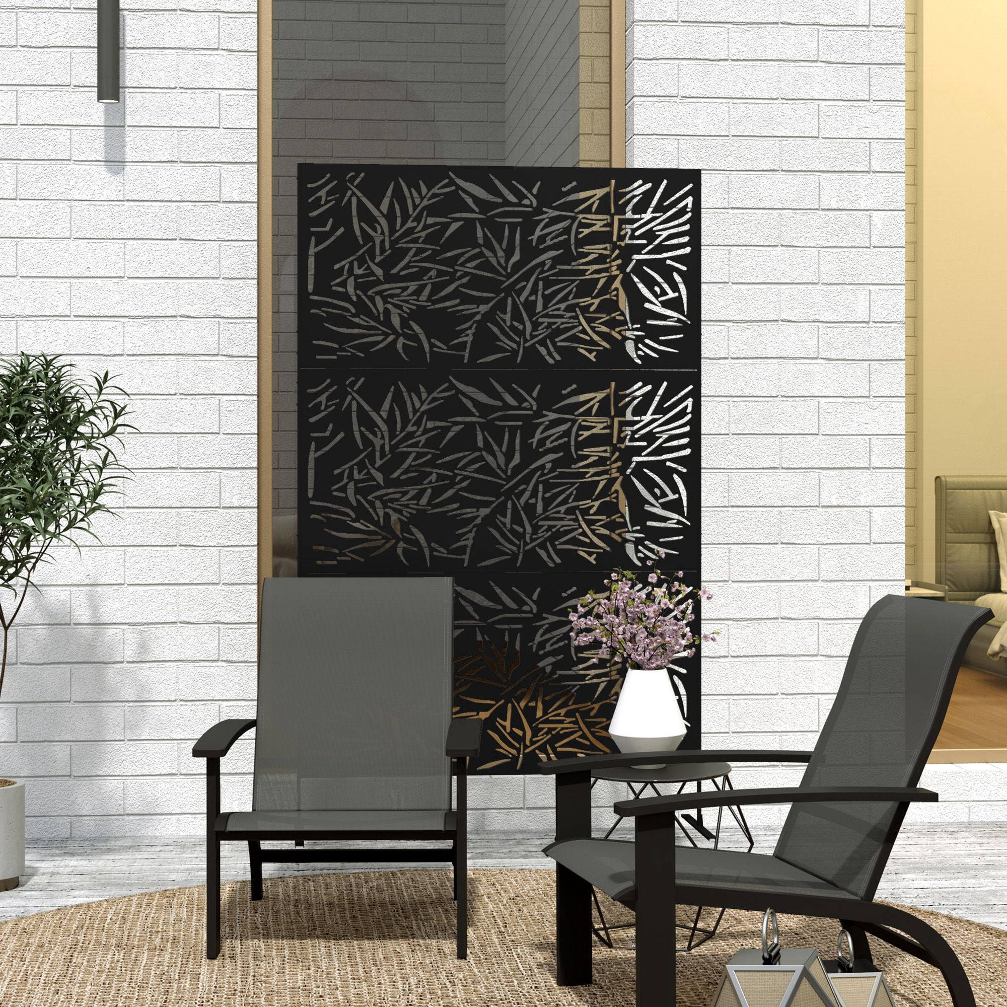 Alvantor Freestanding Outdoor Decorative Privacy Screen Bamboo Black