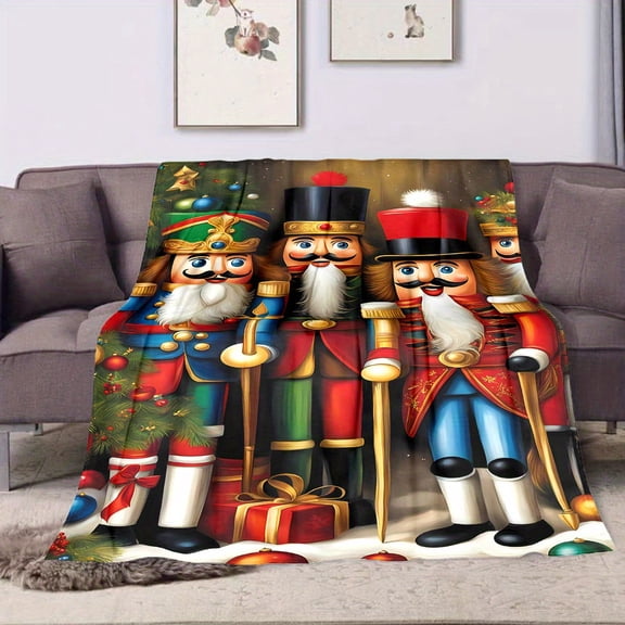 Cozy Christmas Nutcracker Throw Blanket - Soft 100% Flannel, Reversible, All-Season Comfort - Perfect for Sofa, Bed, Travel - Easy Care, Machine Washable - Festive Design in Multiple Sizes