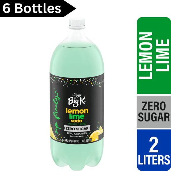 Big K Caffeine Free Lemon Lime Soda – 67.6 fl oz Bottles, 6 Count