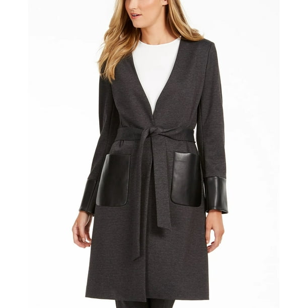 Calvin Women's Faux-Leather-Trim Cardigan Gray Size - Walmart.com