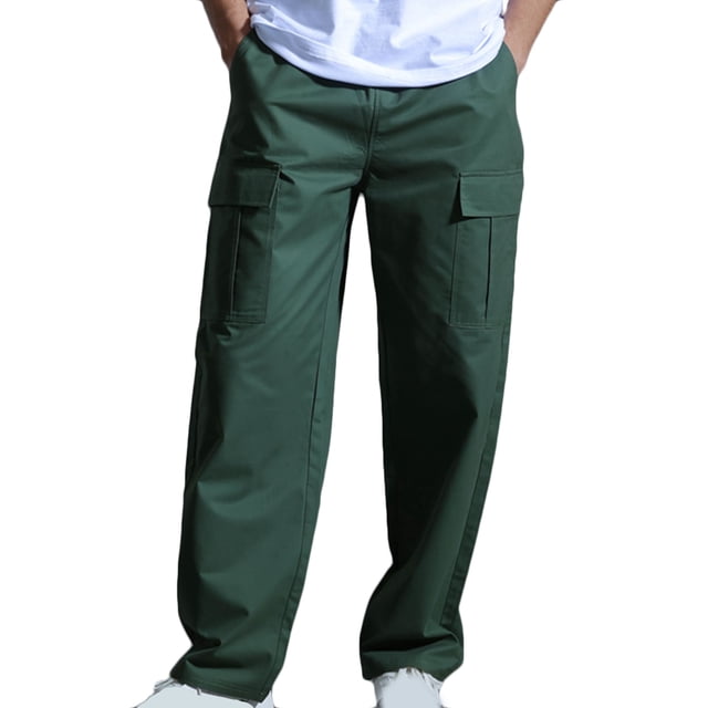 Pants for Men, Mens Casual Fashion Solid Multiple Pockets Pants Drawstring Elastic Waist Pants