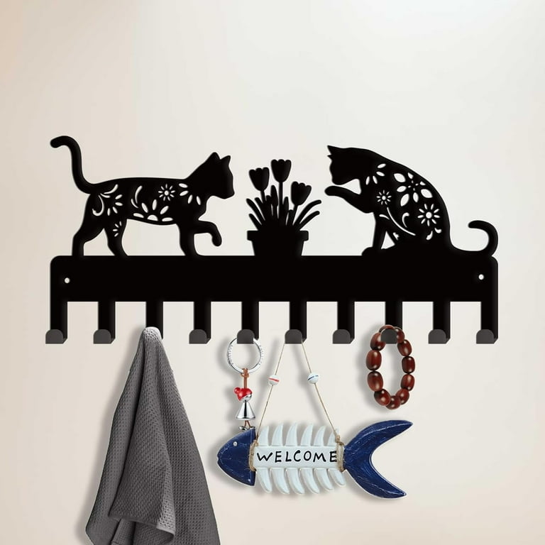 Cats Metal Key Holder Cat Flower Decorative 10 Hook Key Rack