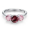 thumbnail image 3 of Gem Stone King 925 Sterling Silver Red Rhodolite Garnet and Pink Lab Grown Diamond Engagement Ring for Women | 2.00 Cttw | Round 6MM | Gemstone January Birthstone | Size 8, 3 of 6
