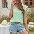 thumbnail image 3 of Camiseta de mujer con mangas cortas con volantes, doble capa, cuello en V, agujeros calados, Top informal de verano, 3 of 7
