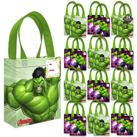 Hulk Party Favor Bags Set – 24 Pack 8 Marvel Goodie Bags for Kids Bulk Reusable Mini Totes | Avengers Incredible Hulk Birthday Party Supplies
