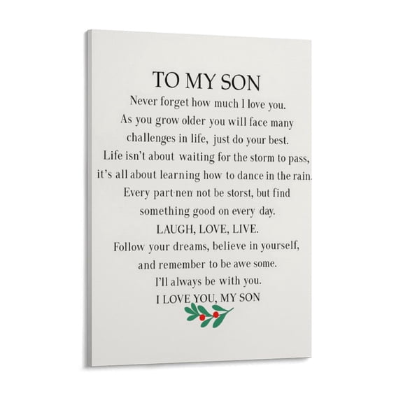 Framed To My Son Poster Never Forget How Much I Love You Wall Art Canvas Painting Posters for Home Boys Room Decor Ready To Hang Poster Print for Birthday Christmas Thanksgiving Gifts