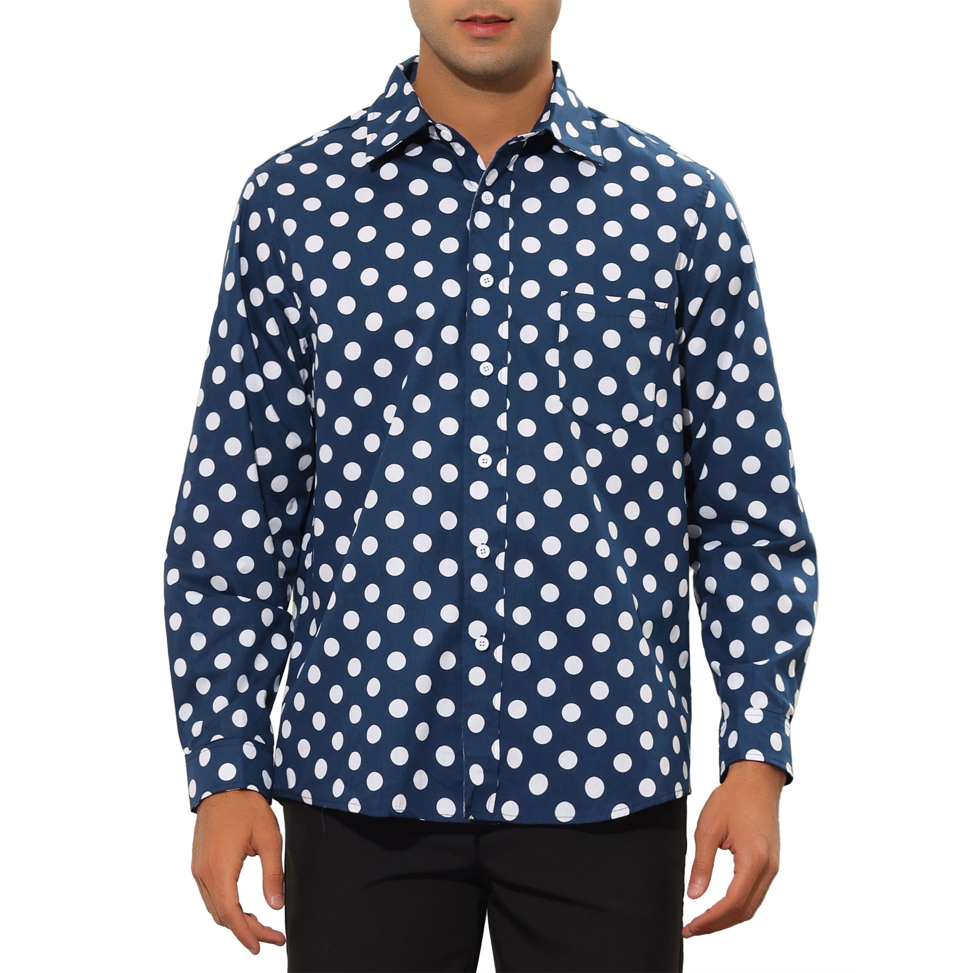 Unique Bargains Chemise à Pois pour Hommes Col Pointu Boutons