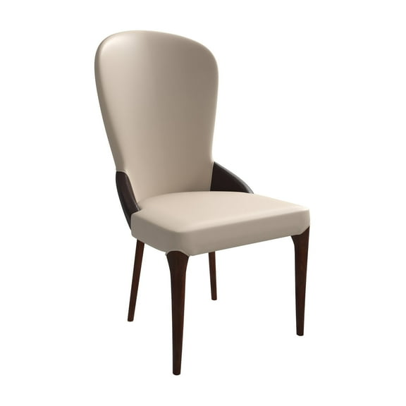 LeisureMod Leather Dining Chair Two-Tone Color Design in Rubberwood Havana Series