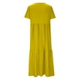 thumbnail image 4 of Summer Deals SMihono Womens Fashion Plus Size Pleated Ruffle Long Dress Women's Comfy Cotton Linen Color Loose V-neck Short Sleeved Dress Yellow 8, 4 of 5