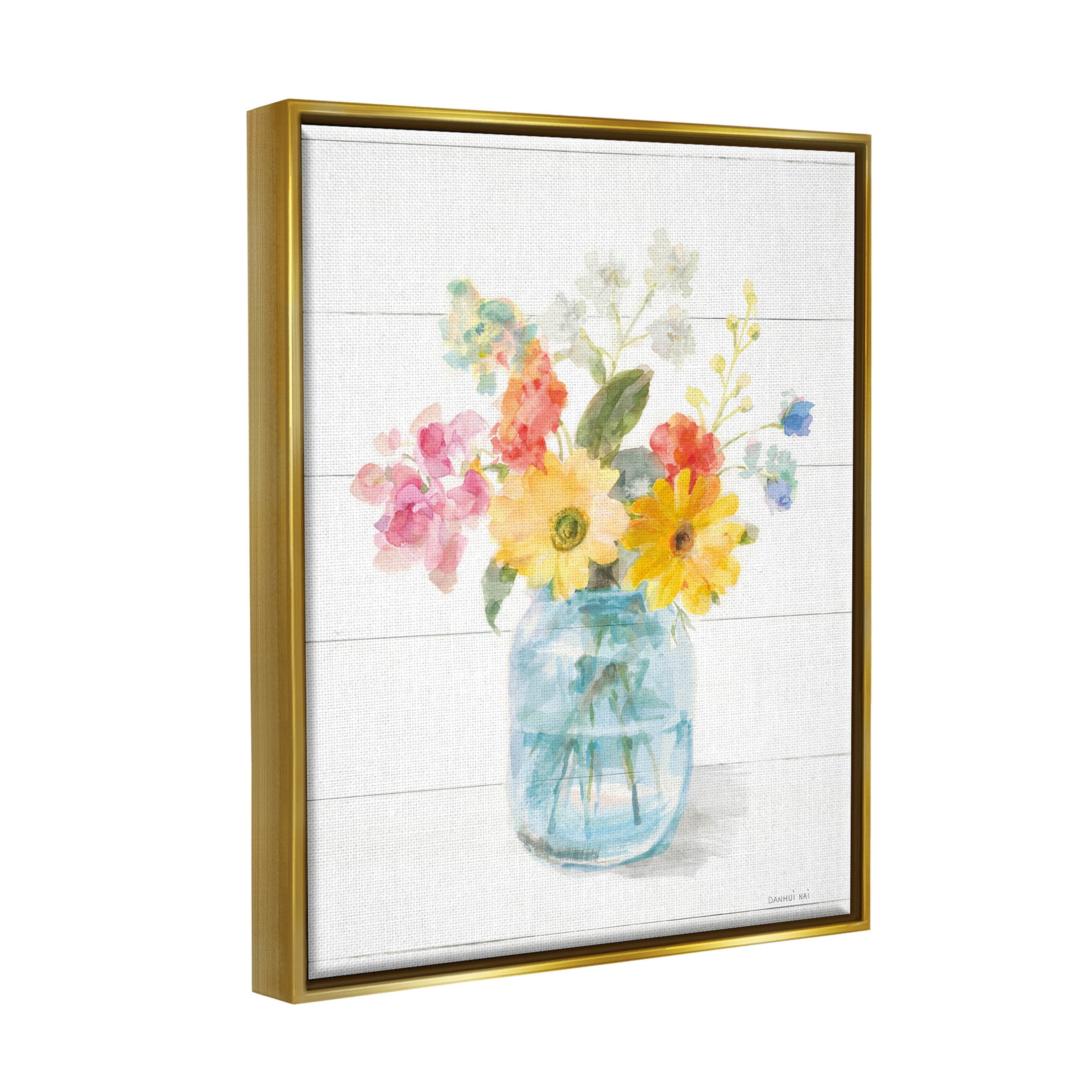 Stupell Industries Bright Country Florals Bouquet Graphic Art Metallic Gold Floating Framed Canvas Print Wall Art, Design by Danhui Nai