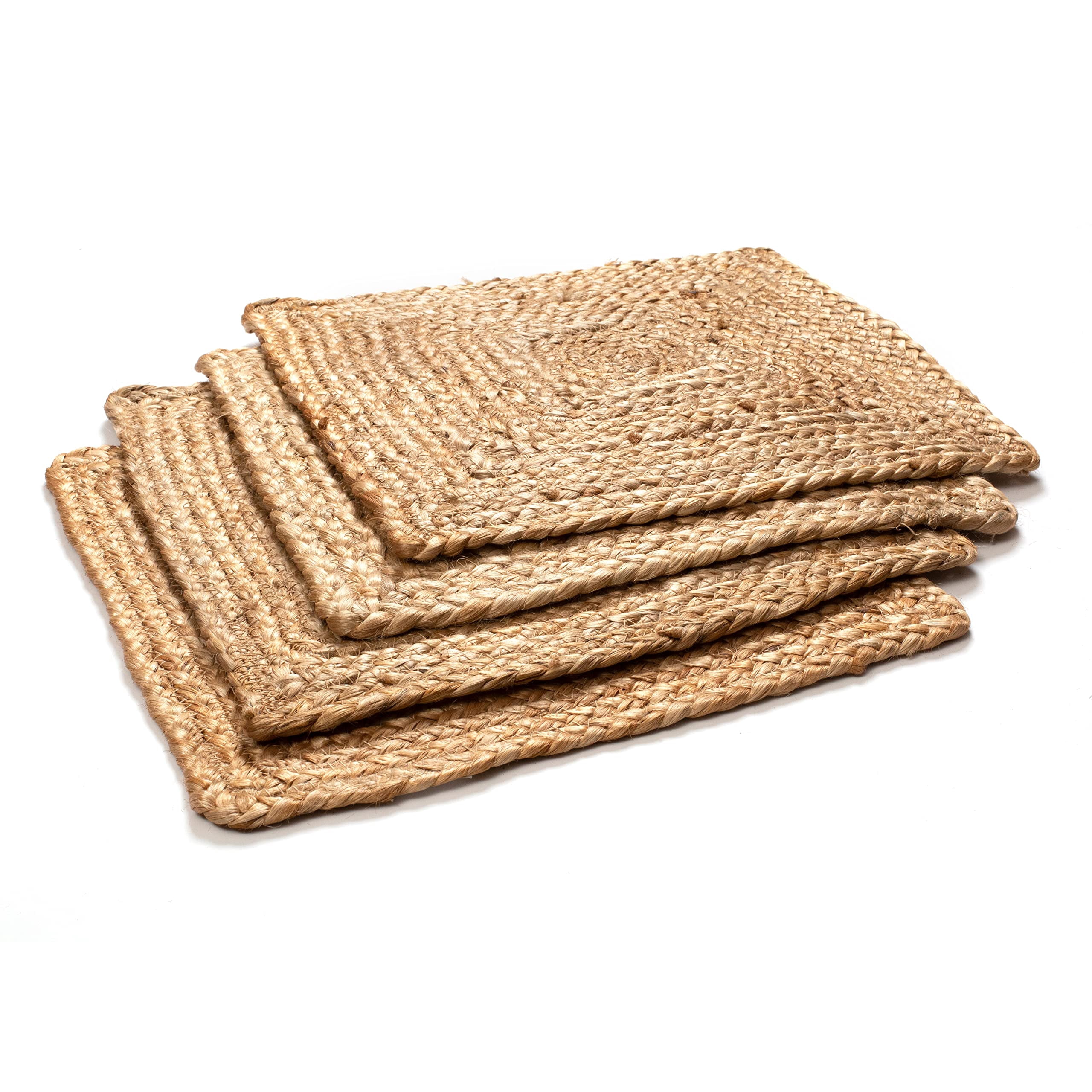 Savi Home Jute Braided Square Placemats, Reversible, Natural, Set of 4, 13 x 13 inches