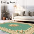 thumbnail image 2 of ODIKA 8'x10' Machine Washable Non-Slip Area Rug, Heritage Ornamental with Baroque Flourish and Centralized Starburst Motif High Traffic Rug with Pad, Teal, 578464, 2 of 8