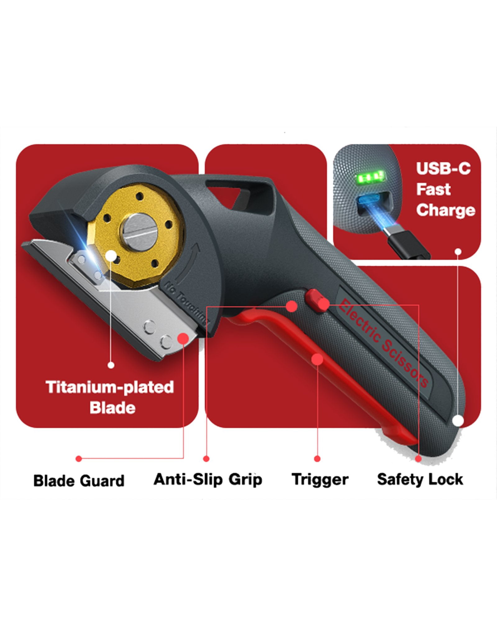Tawom 4V Cardboard Cutter, Cordless Electric Cutting Tools with Safety Lock, 2 Titanium Rotary Blade, Rechargeable Electric Scissors for Fabric,Leather,Carpet,Box