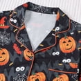 thumbnail image 6 of Halloween Pajamas Women Spider Pumpkin Printed Short Sleeve Pocket Lapel Button Down Shirts Loose Casual Shorts Daily Comfort 2 Pc Women's Loungewear Sets Black S, 6 of 9