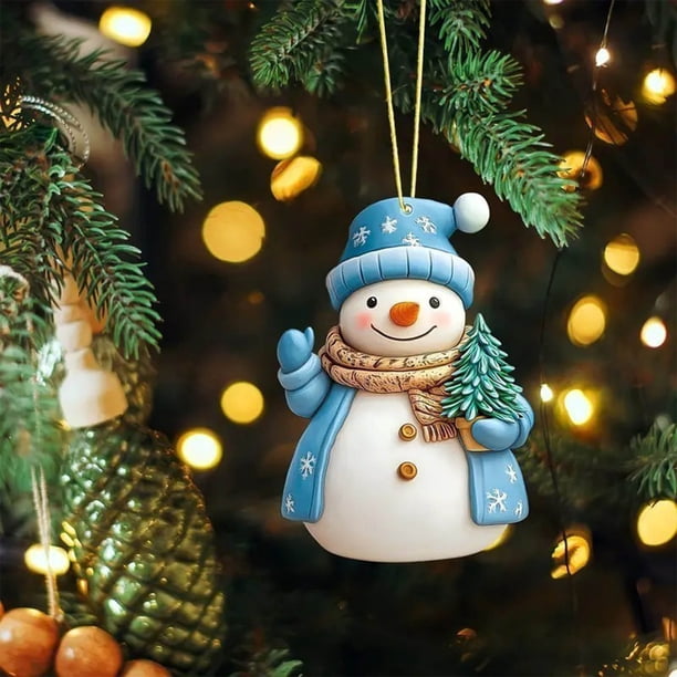 Hogar y jardín, Adornos colgantes, Colgante plano de acrílico navideño, Colgante de coche de muñeco de nieve navideño, Decoración colgante para árbol de Navidad, Decorar, Decorar