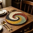 thumbnail image 5 of HBYJLZYG 4Pcs Boho Woven Linen Placemat, Macrame Fringe Multi-color Flax Table Pad, Heat-resistant Rustic Table Mat For Farmhouse Kitchen Dining Decor, 14.9"x14.9", 5 of 6