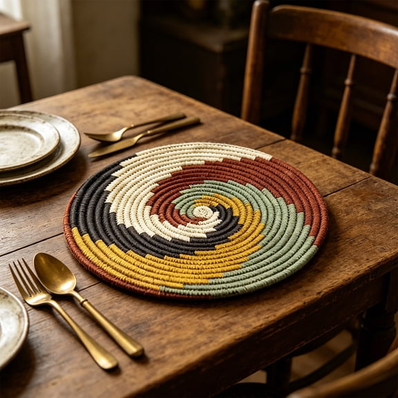 Nuoqisi Round Placemats Set of 4, Rope Thick Place Mats, Heat Resistant Woven Table Mats, Hot Pads for Kitchen, Braided Placemat for Farmhouse and Kitchen Table Decor, As Show