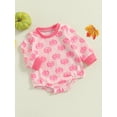 thumbnail image 3 of Suealasg Newborn Baby Girls Fall Halloween Outfit Clothes 3 6 12 18 24 Months Infant Girls Long Sleeve Pumpkin Print Romper Bodysuit, 3 of 7