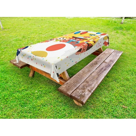 Lantern Outdoor Tablecloth, Japanese Inspired Commercial Pattern Various Asian Culture Items Cool Cat Origami, Decorative Washable Fabric Picnic Table Cloth, 58 X 84 Inches,Multicolor, by Ambesonne