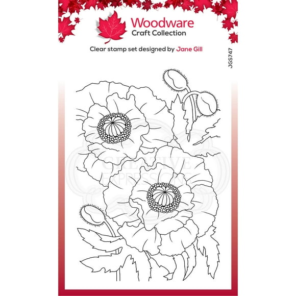Woodware Clear Singles Poppies 4 in x 6 in Stamp