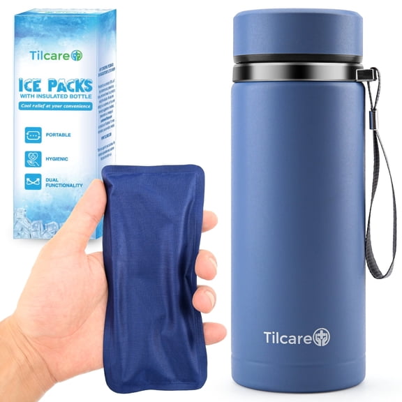 Tilcare Ice Packs with Insulated Bottle – Reusable Portable Cold Therapy Pack, Prolonged Cooling for Injuries, Pain Relief & Recovery