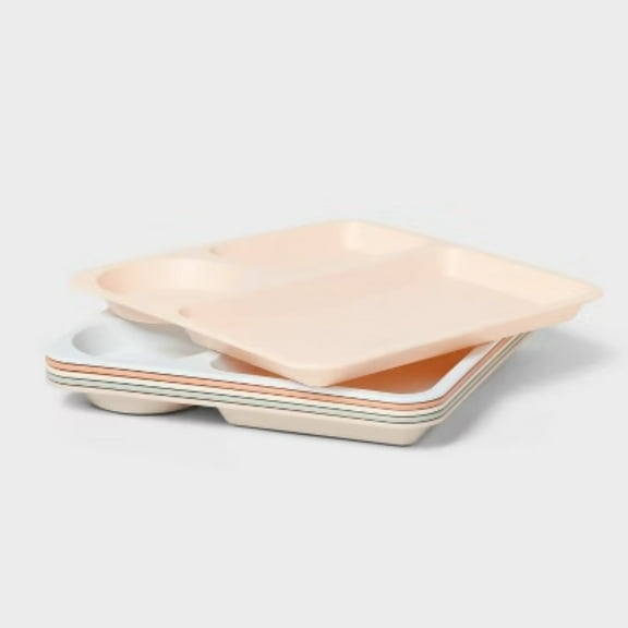 6pc 9.5 Inch Plastic Square Divided Plates - Sectioned Dinner Plates