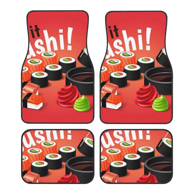 Balery Sushi Juego de 4 Alfombrillas para Auto, Revestimientos de Caucho Resistente, Diseño Antideslizante