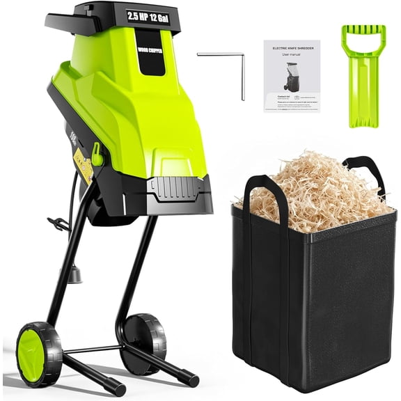15-Amp 1.8" Cutting Diameter Electric Wood Chipper & Shredder with 45L Collection Bag and Push Stick, Double-Sided Blade