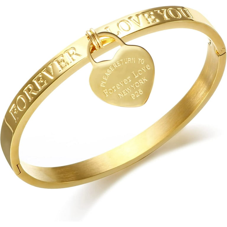JINHUI Heart Charm Bangle Bracelet for Women, Forever Love