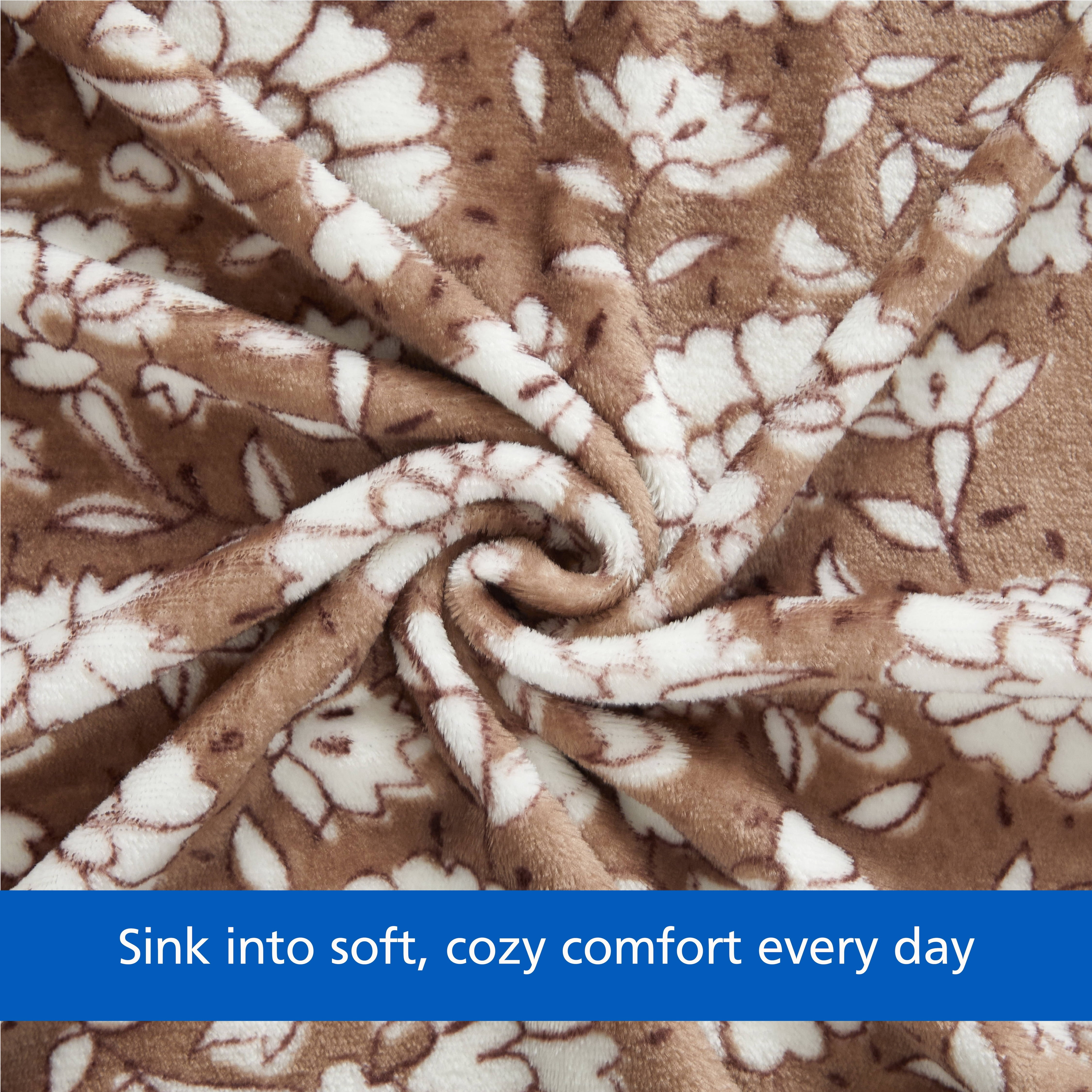 Mainstays Printed Plush Throw Blanket, Jacobean Warm Brownie, 50 x 60 in