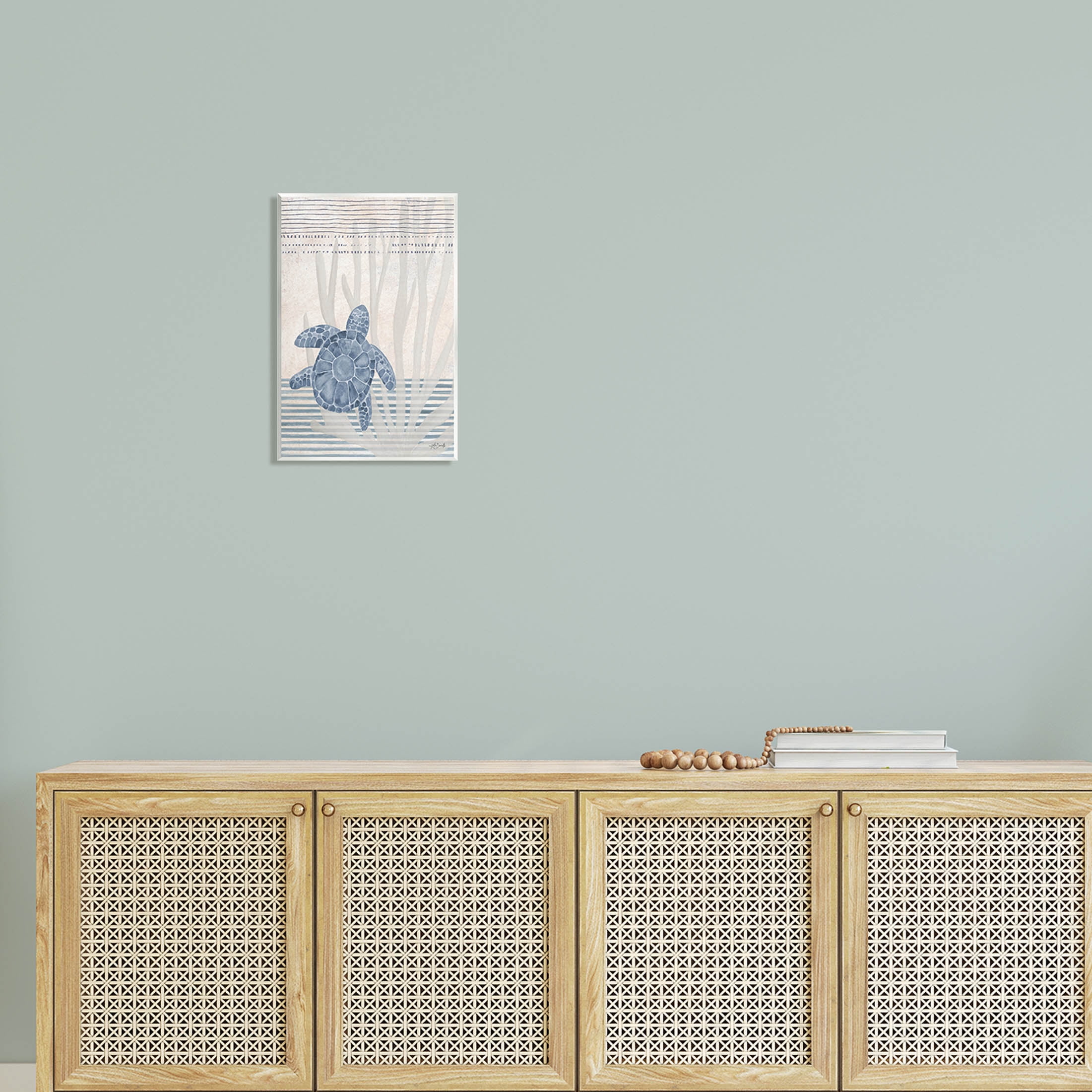 Stupell Industries Nautical Sea Turtle Patterned Stripes Graphic Art Unframed Art Print Wall Art, Design by Katie Doucette