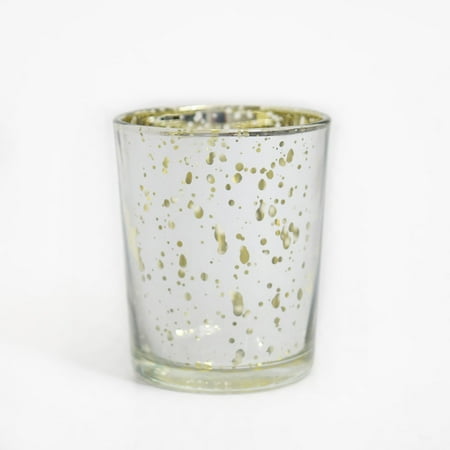 Square Silver Love Glass Candle Fantado Mercury Glass Votive Tea Light Candle Holder - Silver w/ Gold Interior (2.5 Inches) (6 Pack) by PaperLanternStore ()