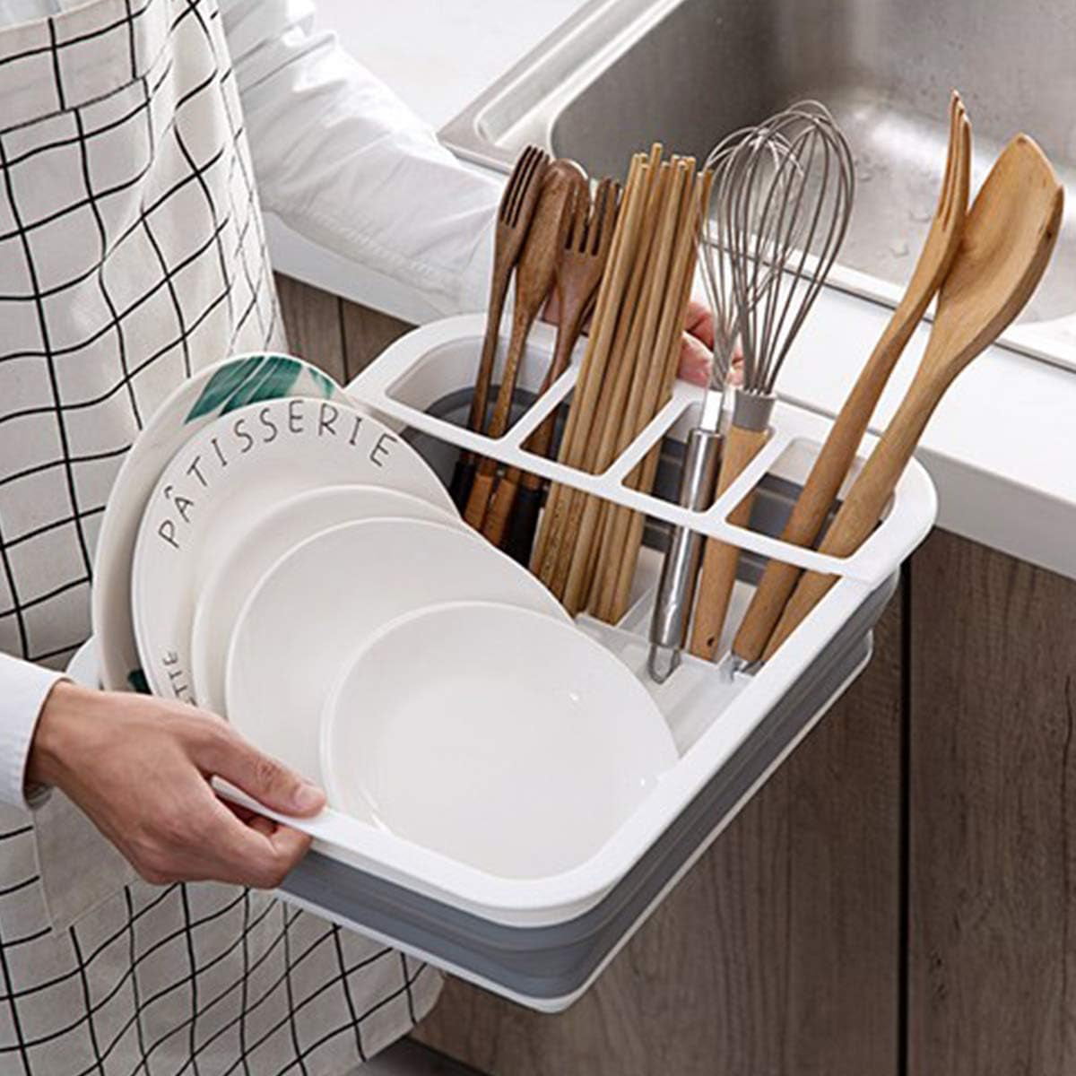 Ahyuan Collapsible Dish Drying Rack Portable Dinnerware Drainer Organizer  for Kitchen RV Campers Travel Trailers Space Saving Kitchen Storage Rack