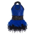thumbnail image 4 of TSSOE Kids Girls Sequin Jazz Dance Outfit Sparkle Ballet Gymnastics Leotard Feather Skirt Dress Performance Dancewear Royal Blue 14, 4 of 4