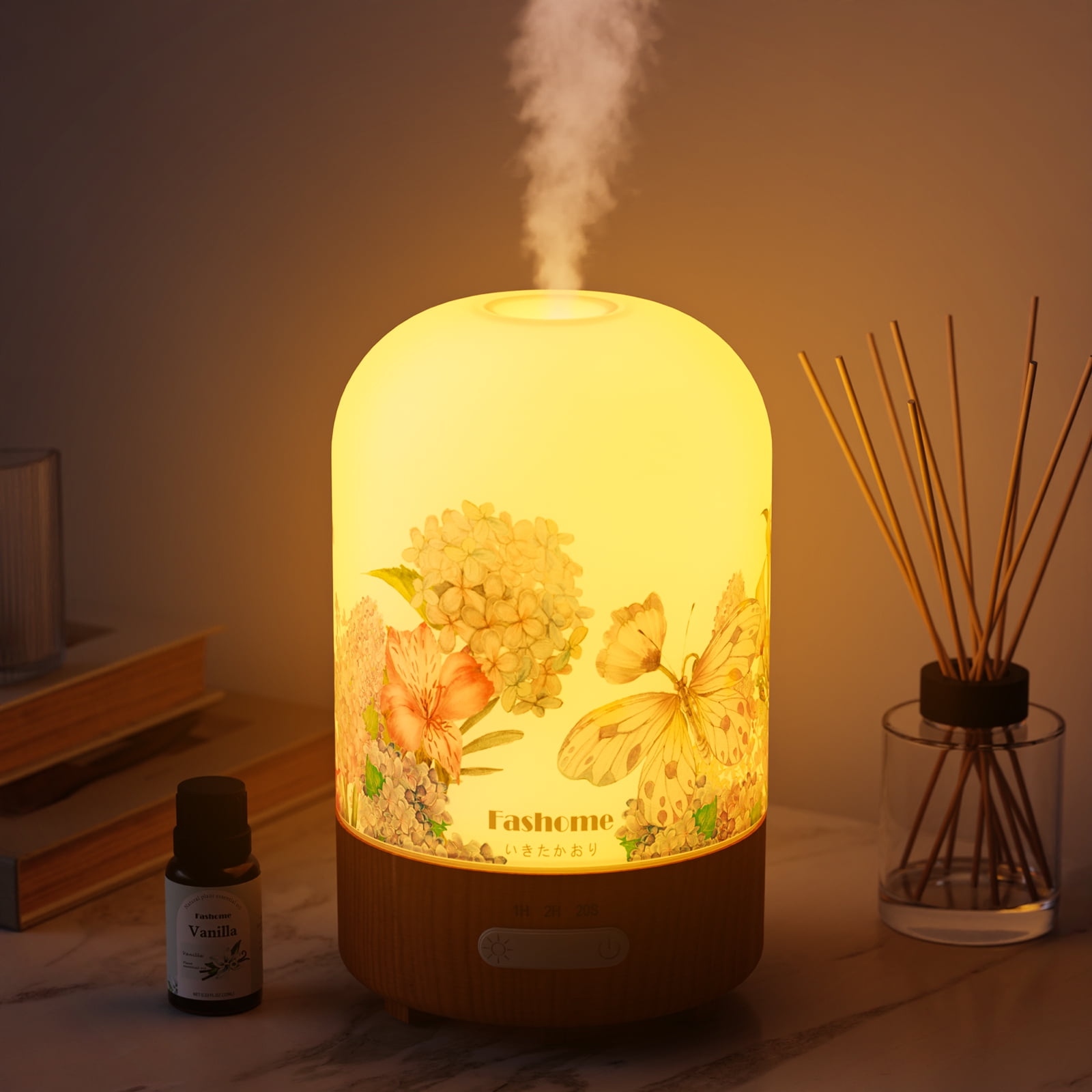 Fashome Aromatherapy Essential Oil Diffuser with Vanilla Oils 6 in 1 Ultrasonic 100ML Aromatherapy Scent Humidifier Vaporizer with Dense fine Mist Timer Auto-Off (Spring-Vanilla)