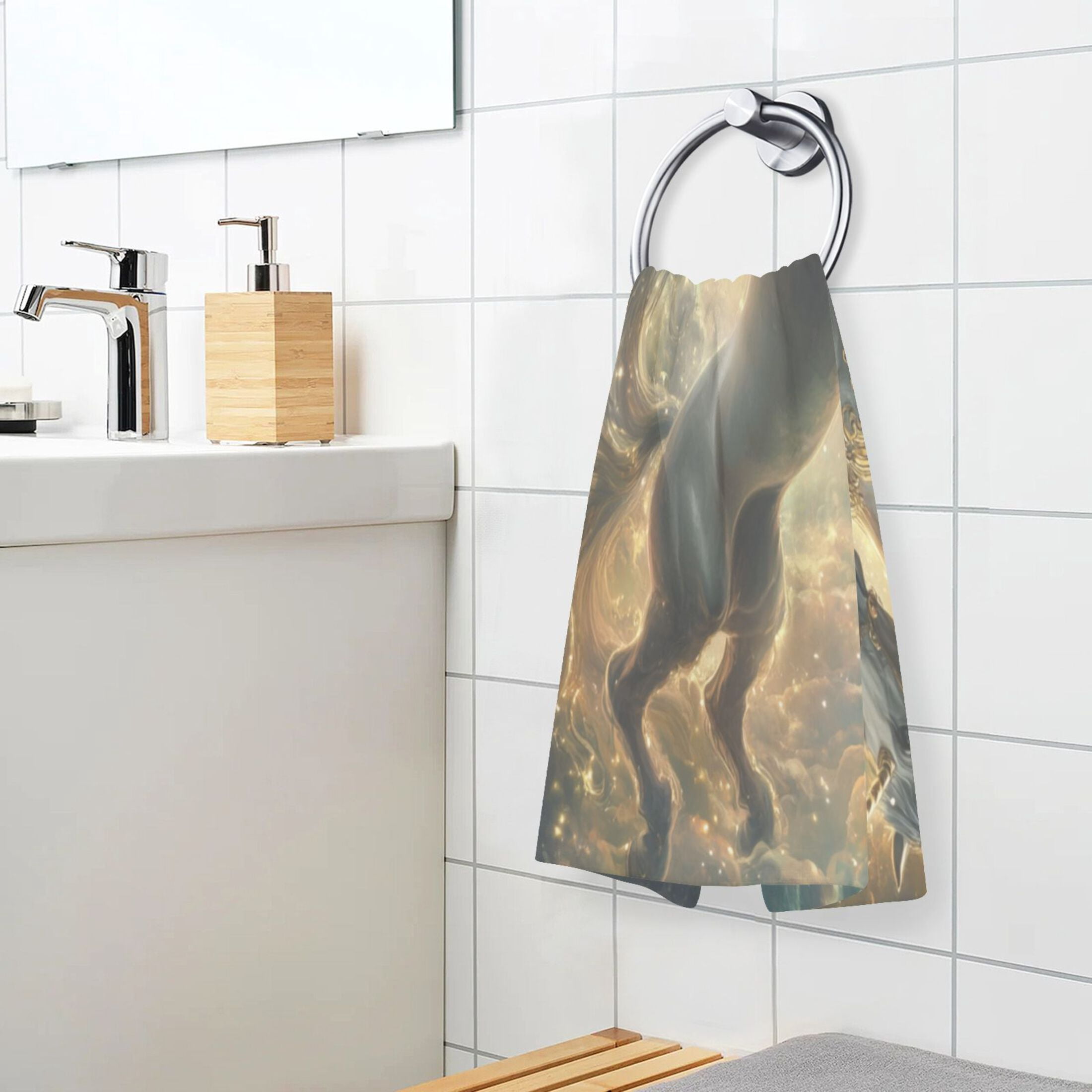 2 Pcs Absorbent Face Towel Bath Hand Towels Soft Breathable Cotton Towel Set for Bathroom Kitchen Hotel Spa Decor Noble and Elegant Horse