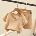 thumbnail image 4 of Summer Children's Clothing Set for 0-6Y Boys & Girls Cotton Linen Muslin Suit T-shirt Tops + Shorts 2pcs Baby Loungewear Outfit, 4 of 6