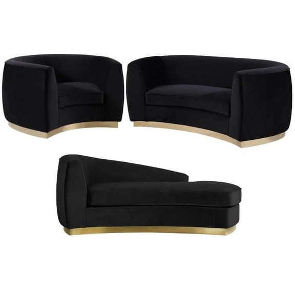 Home Square 3-Piece Set with Accent Chair Chaise & Loveseat in Black and Gold
