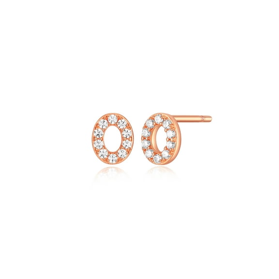 Forever Facets "0" CZ Earrings in Rose Gold over Sterling Silver, Adult Female