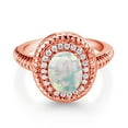 thumbnail image 2 of Gem Stone King 1.26 Ct Oval Cabochon White Simulated Opal 18K Rose Gold Plated Silver Halo Engagement Ring (Size 6), 2 of 3